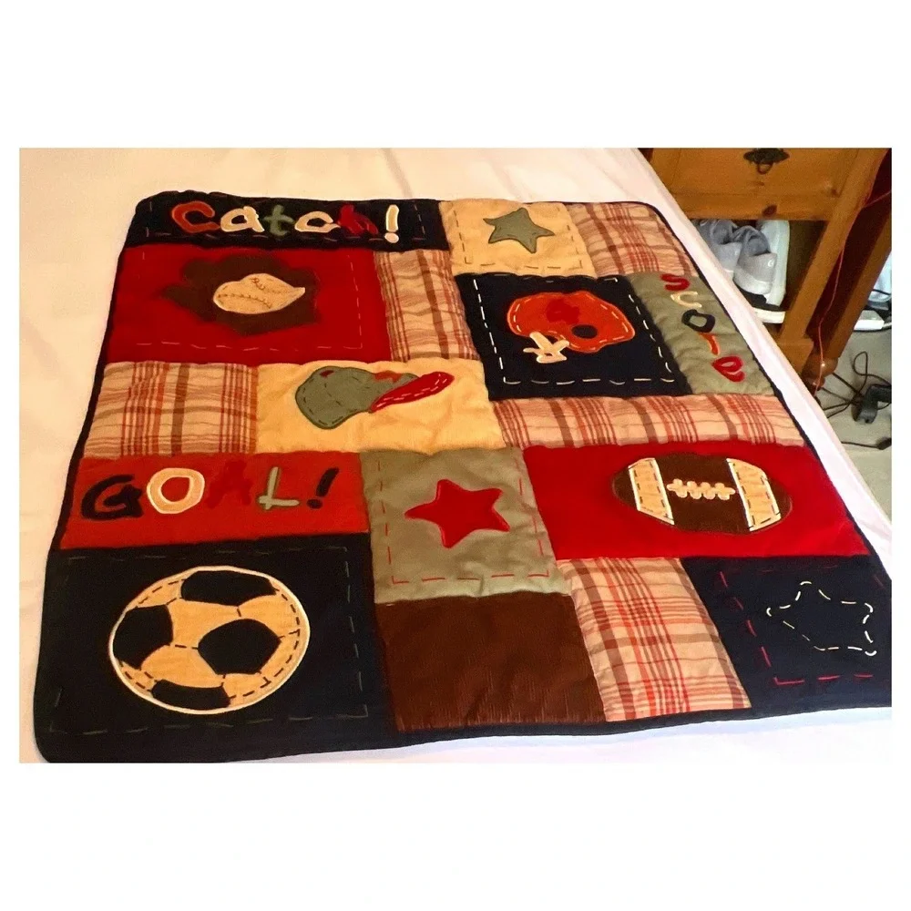 Kids Sports Patchwork Quilt Corduroy Plaid ‎ Blanket, Baseball, Football ,Soccer